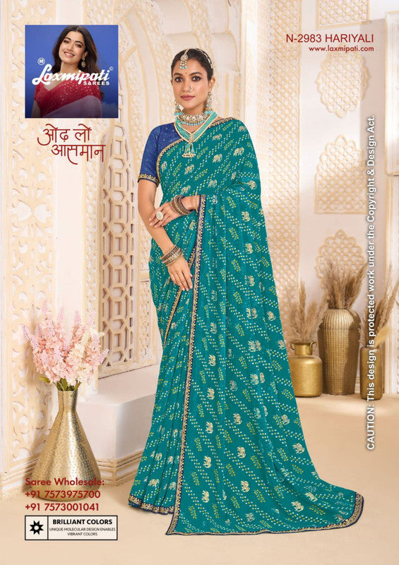 Laxmipati Ghoomar N-2983 - Peacock Blue Chiffon Drape By Sanskar Sarees