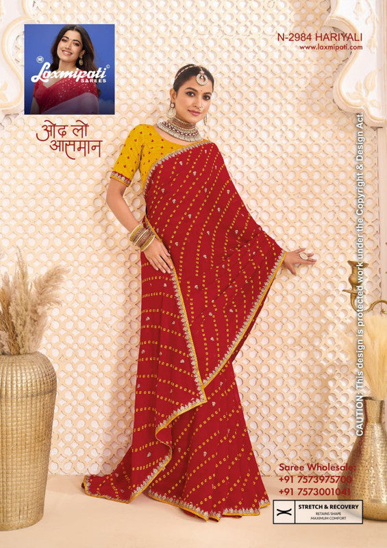 Laxmipati Ghoomar N-2984 - Red Chiffon Drape By Sanskar Sarees