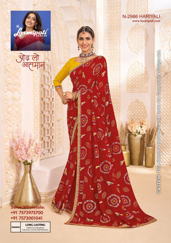 Laxmipati Ghoomar N-2986 - Red Chiffon Drape By Sanskar Sarees
