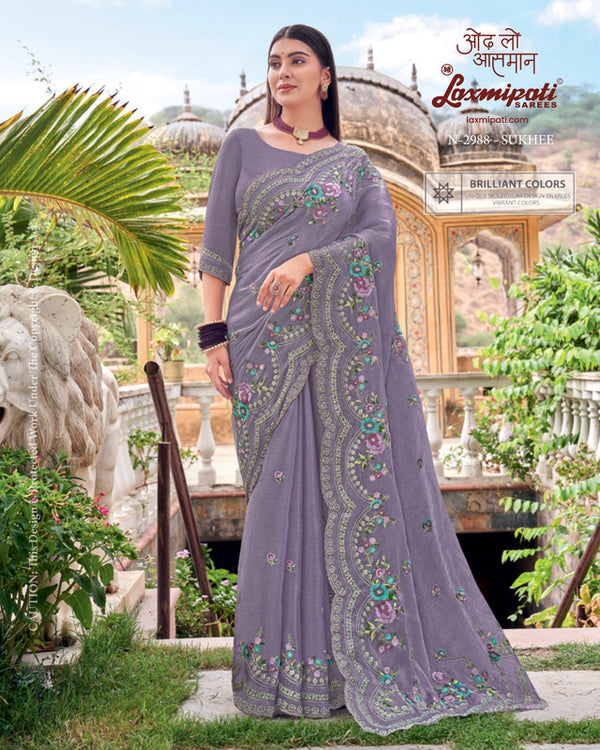 Laxmipati Uphaar N-2988 - Purple Sparkle Chiffon Drape By Sanskar Sarees