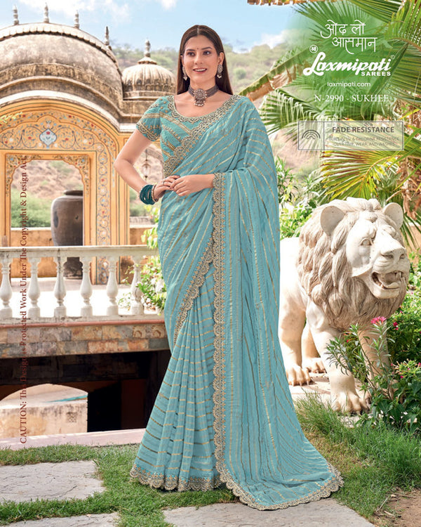 Laxmipati Uphaar N-2990 - Light Grey H O Silk Drape By Sanskar Sarees