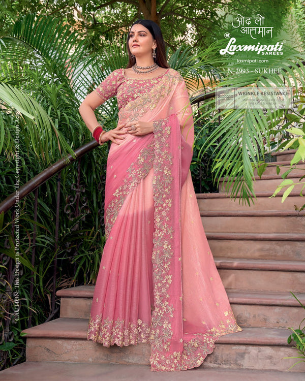 Laxmipati Uphaar N-2993 - Baby Pink Sparkle Chiffon Drape By Sanskar Sarees