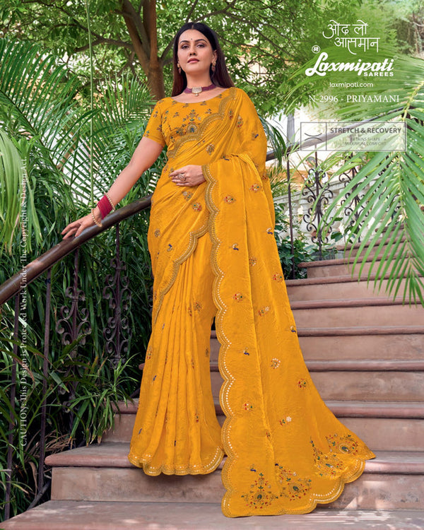 Laxmipati Uphaar N-2996 - Mustered Yellow Jimmy Choo Drape By Sanskar Sarees