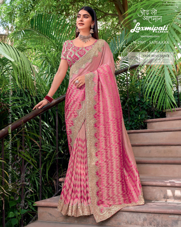 Laxmipati Uphaar N-2997 - Pink Rani Cosmo Silk Drape By Sanskar Sarees