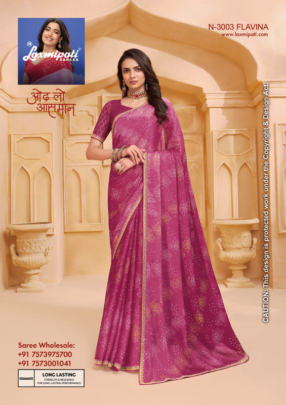Laxmipati Tohfa N-3003 - Onion Chiffon Drape By Sanskar Sarees