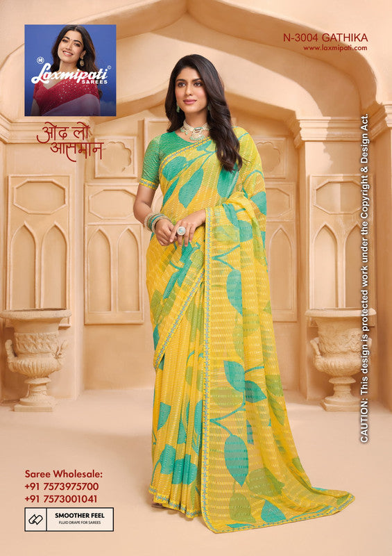 Laxmipati Tohfa N-3004 - Multi Yellow Chiffon Drape By Sanskar Sarees