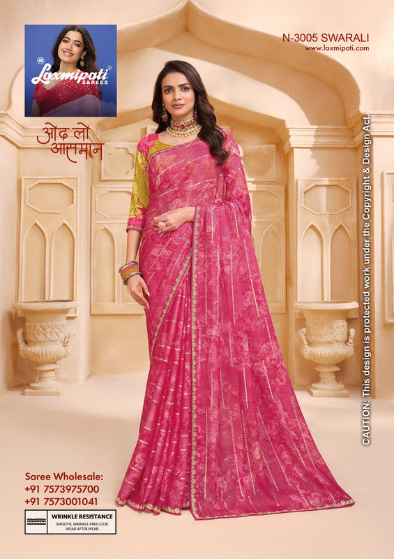 Laxmipati Tohfa N-3005 - Pink Sparkle Chiffon Drape By Sanskar Sarees