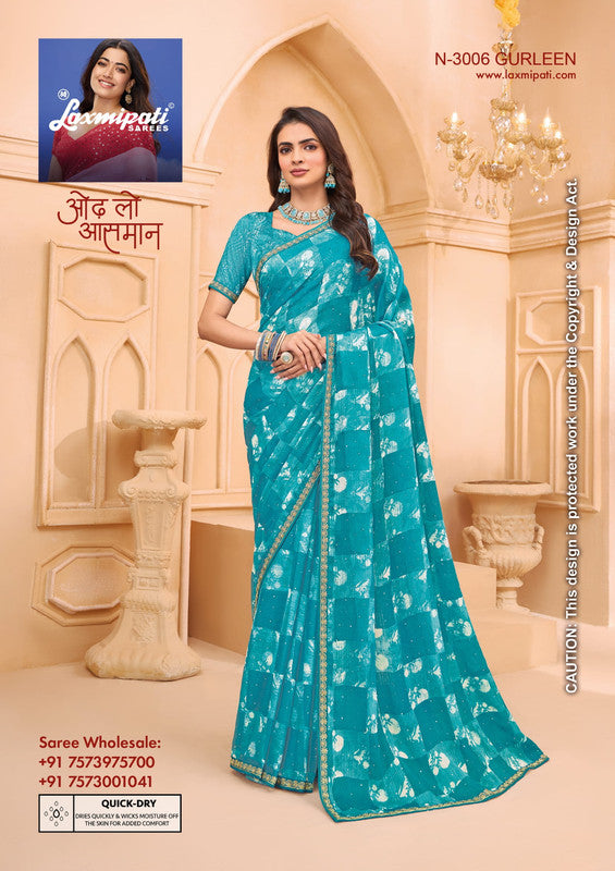 Laxmipati Tohfa N-3006 - Sky Blue Sparkle Chiffon Drape By Sanskar Sarees