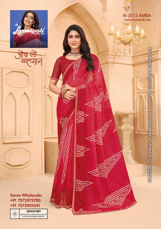 Laxmipati Tohfa N-3013 - Red/Rani Sparkle Chiffon Drape By Sanskar Sarees