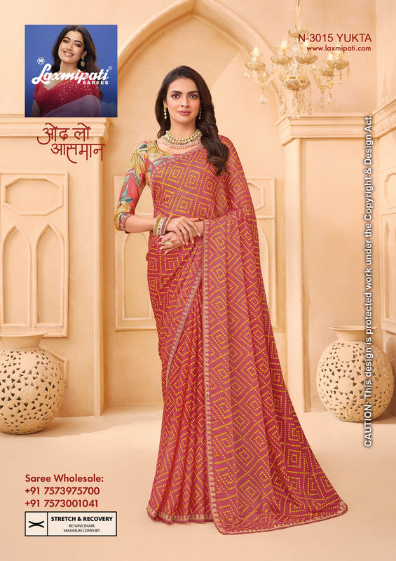 Laxmipati Tohfa N-3015 - Peach Silk Chiffon Drape By Sanskar Sarees