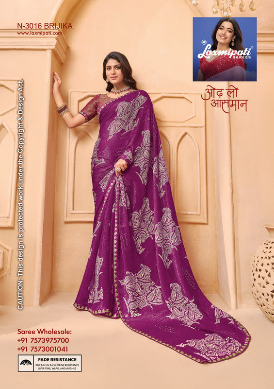 Laxmipati Tohfa N-3016 - Purple Sparkle Chiffon Drape By Sanskar Sarees
