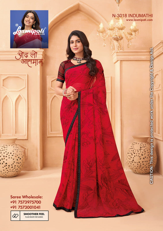 Laxmipati Tohfa N-3018 - Red Chiffon Drape By Sanskar Sarees