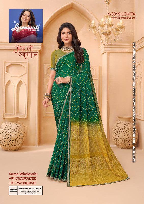 Laxmipati Tohfa N-3019 - Green Sprkle Chiffon Drape By Sanskar Sarees