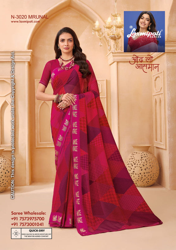 Laxmipati Tohfa N-3020 - Maroon Georgette Satin Drape By Sanskar Sarees