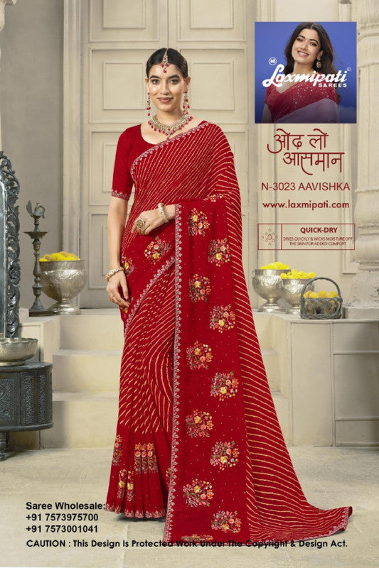 Laxmipati Krack Jack N-3023 - Red Marble Chiffon Drape By Sanskar Sarees