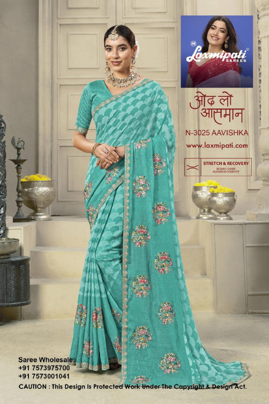 Laxmipati Krack Jack N-3025 - Sky Blue Marble Chiffon Drape By Sanskar Sarees