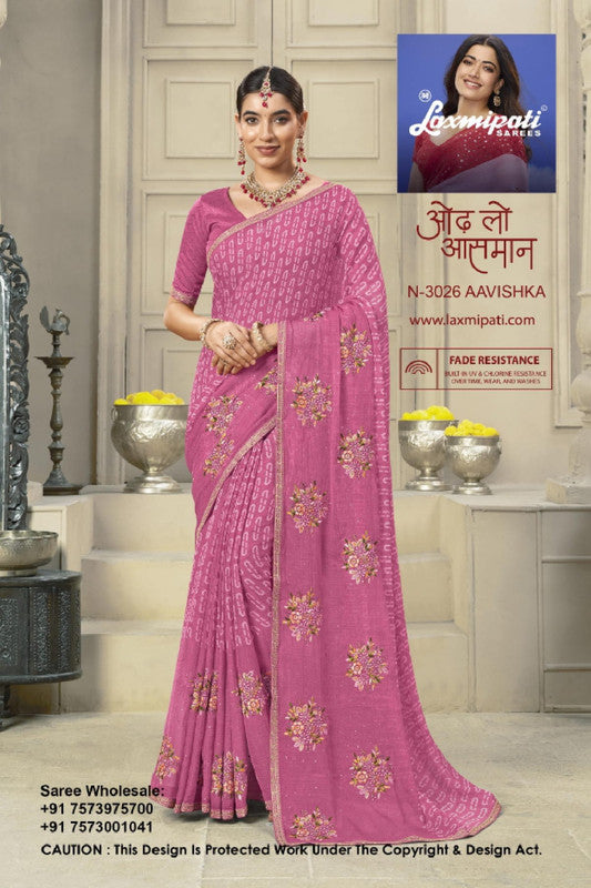 Laxmipati Krack Jack N-3026 - Pink Marble Chiffon Drape By Sanskar Sarees