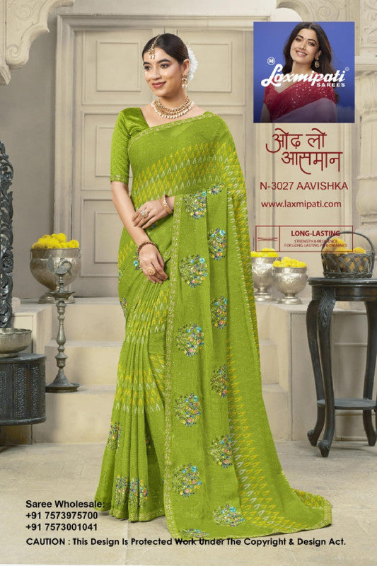 Laxmipati Krack Jack N-3027 - Green Marble Chiffon Drape By Sanskar Sarees