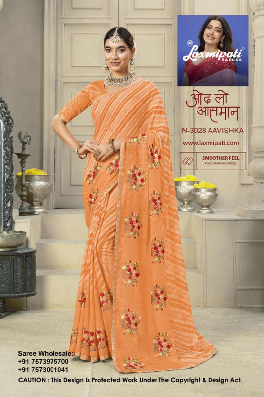 Laxmipati Krack Jack N-3028 - Orrange Marble Chiffon Drape By Sanskar Sarees