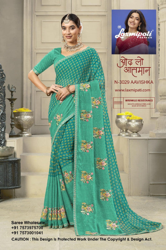 Laxmipati Krack Jack N-3029 - Pool Blue Marble Chiffon Drape By Sanskar Sarees