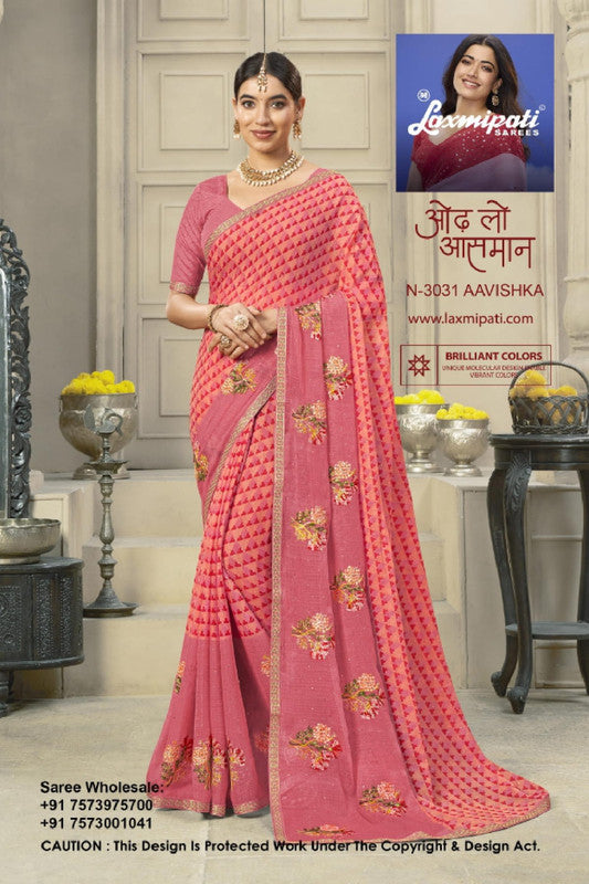 Laxmipati Krack Jack N-3031 - Peach Marble Chiffon Drape By Sanskar Sarees