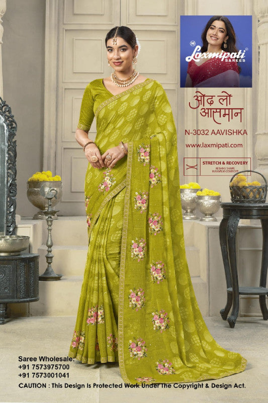 Laxmipati Krack Jack N-3032 - Green Marble Chiffon Drape By Sanskar Sarees
