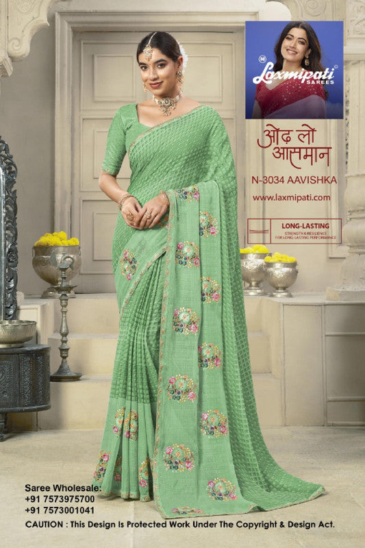 Laxmipati Krack Jack N-3034 - Pista Marble Chiffon Drape By Sanskar Sarees