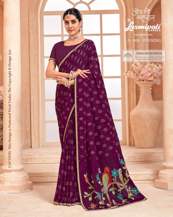 Laxmipati Hira Moti N-3050 - Purple Sparkle Chiffon Drape By Sanskar Sarees
