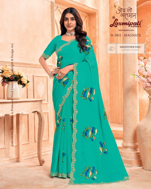 Laxmipati Hira Moti N-3052 - Pista Chiffon Drape By Sanskar Sarees