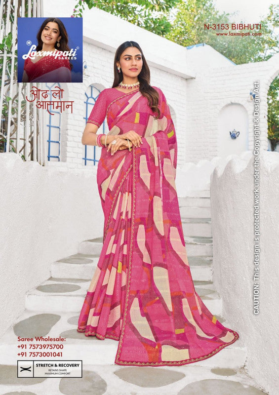 Laxmipati Rang Birangi N-3153 - Pink Chiffon Drape By Sanskar Sarees ...