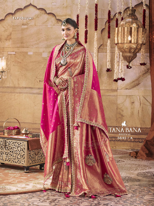 Tana Bana Premium 5645-A - Rani Banarsi Silk Drape By Sanskar Sarees With Dupatta