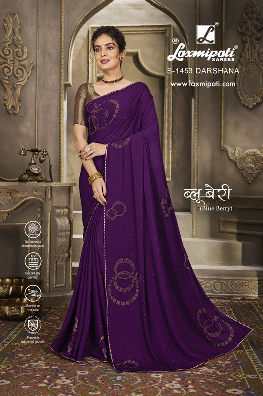Laxmipati Blue Berry S-1453 Purple Silk Chiffon Saree