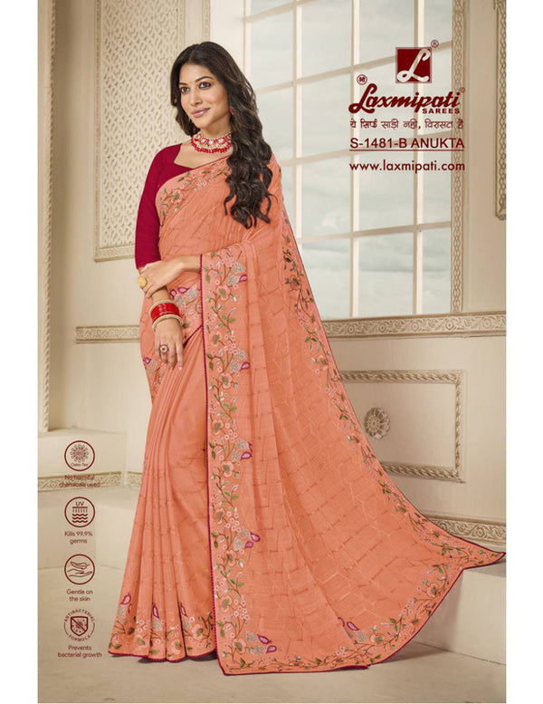 Laxmipati Anukta S-1481-B Peach Chiffon Saree