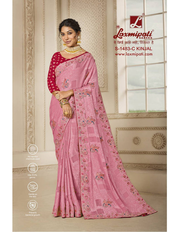 Laxmipati Kinjal S-1483-C Pink Cosmo-Geoegette Saree