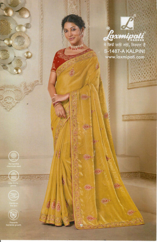 Laxmipati Kalpini S-1487-A Yellow Organza Saree