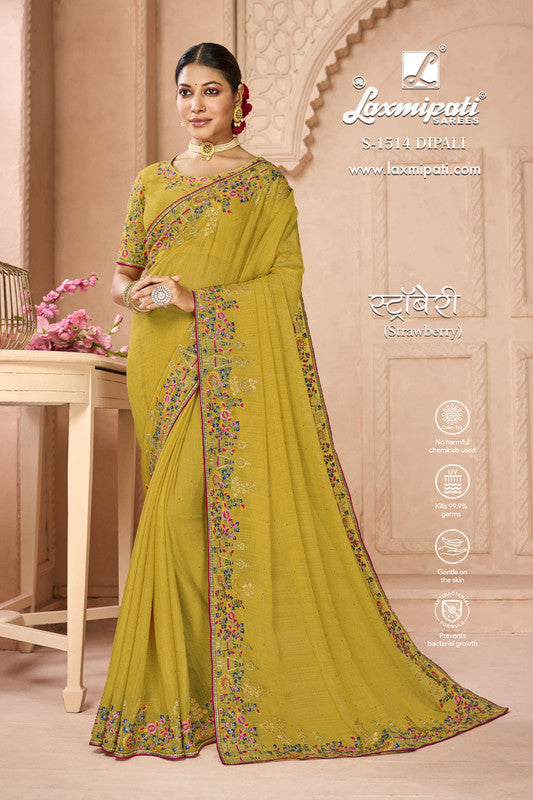 Laxmipati Strawberry S-1514 Green Chiffon Saree