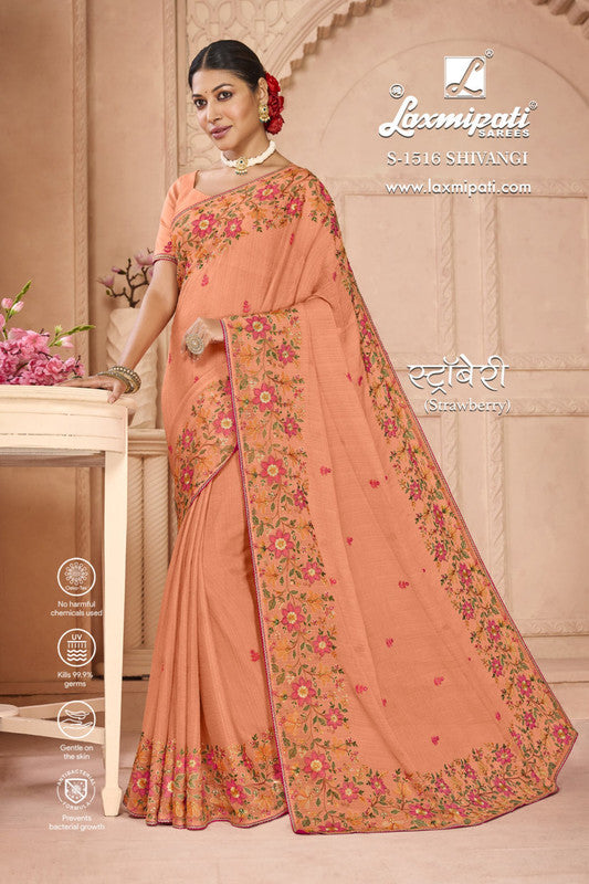 Laxmipati Strawberry S-1516 Peach Chiffon Saree