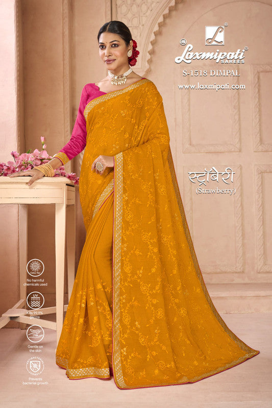 Laxmipati Strawberry S-1518 Yellow Chiffon Saree