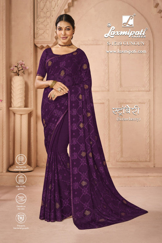 Laxmipati Strawberry S-1519 Purple Chiffon Saree