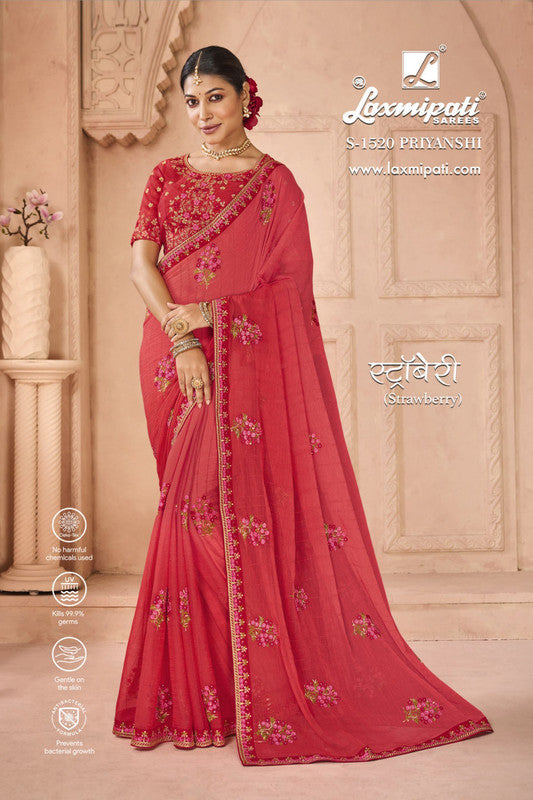 Laxmipati Strawberry S-1520 Red Chiffon Saree