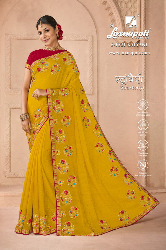 Laxmipati Strawberry S-1521 Yellow Chiffon Saree