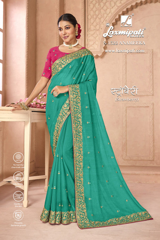 Laxmipati Strawberry S-1522 Blue Chiffon Saree