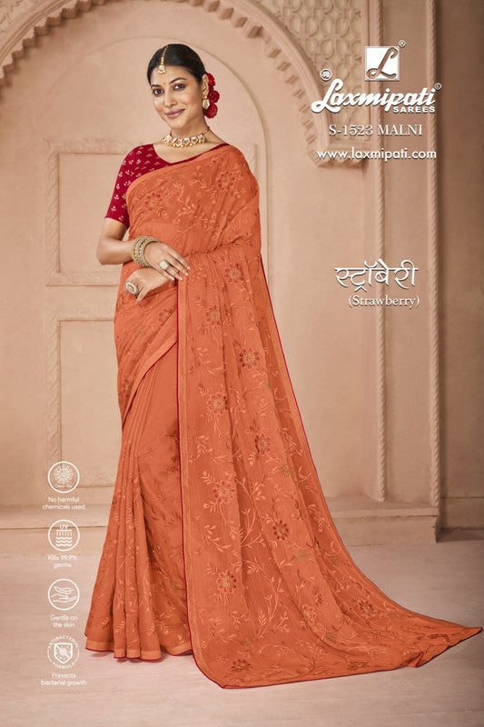 Laxmipati Strawberry S-1523 Peach Chiffon Saree