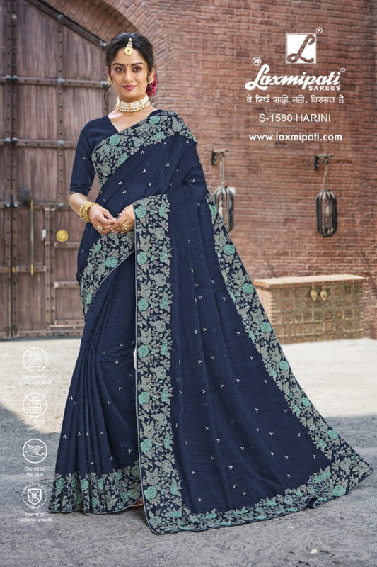 Laxmipati Sona-Chandi S-1580 Blue Chiffon Saree
