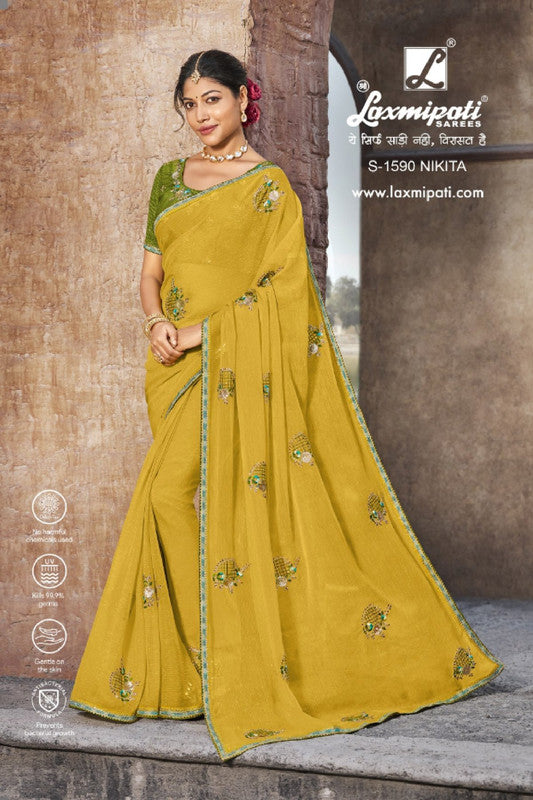 Laxmipati Sona-Chandi S-1590 Yellow Sparkle Chiffon Saree