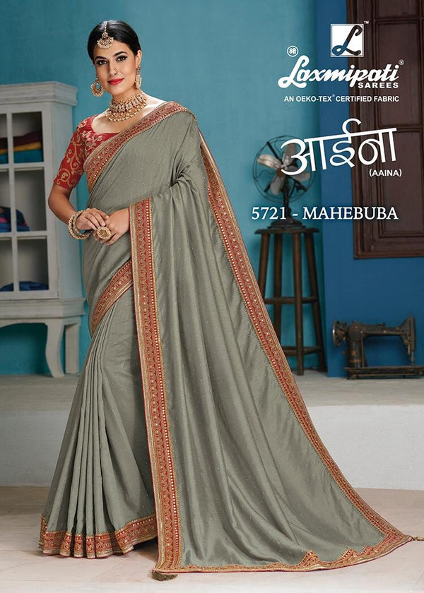 Laxmipati Aaina 5721 Grey Raw Silk Saree