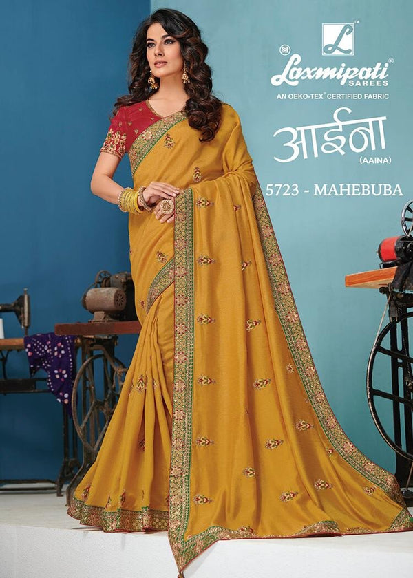 Laxmipati Aaina 5723 Yellow Raw Silk Saree