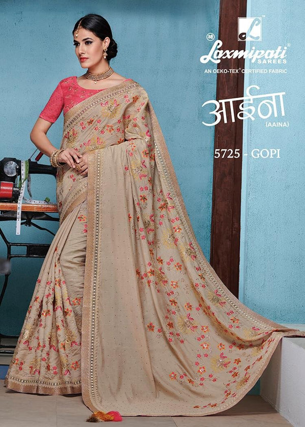 Laxmipati Aaina 5725 Cream Raw Silk Saree