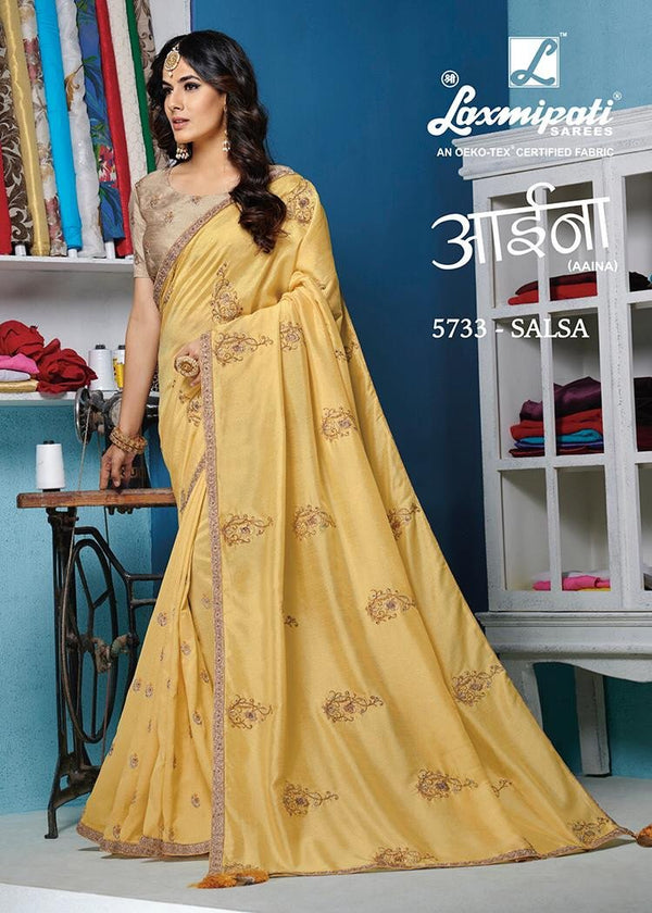 Laxmipati Aaina 5733 Yellow Raw Silk Saree