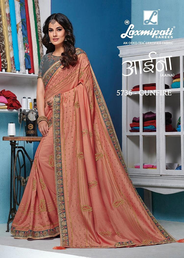 Laxmipati Aaina 5736 Peach Raw Silk Saree